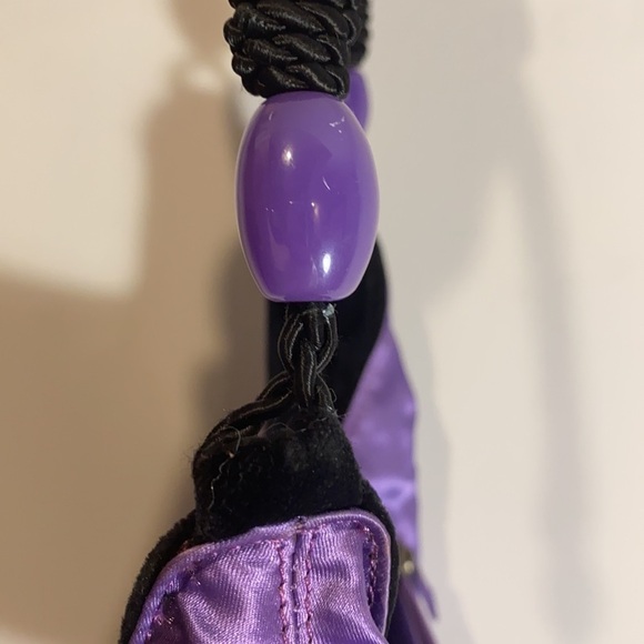 Vintage Y2K Purple Metallic Satin & Black Velvet Handbag Purse Clutch 00s 90s - Picture 8 of 8